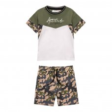 9KJSET 1T: Khaki Camo T-Shirt & Fleece Short Set (8-14 Years)